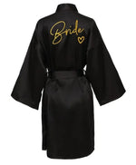 Wedding Party Team Bride Robe Kimono Satin Pajamas Bridesmaid Bathrobe Gold Letter SP089