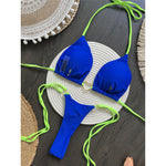 Splicing Halter Mini Thong High Cut Bikini Women Swimwear Female Swimsuit Two-Pieces Bikini Set Bather Bathing Suit Swim V6071
