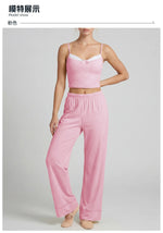 Women's Yoga Sets Yellow Patchwork Slimming Sports Tank Top Summer Gym Training Suit High Waist Wide Leg Pants Fitness Outfits