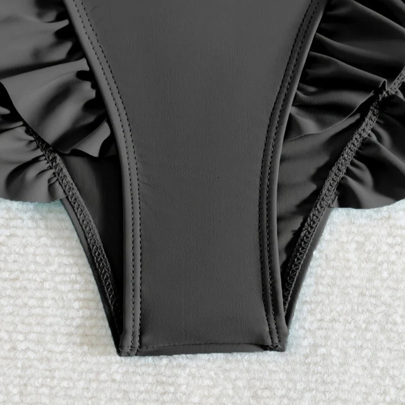 Summer Lotus Leaf Swimsuit for Women Bikini Women's Beach Shorts Defense Bare Swimwear Bather Biquini Solid Swimming Shorts