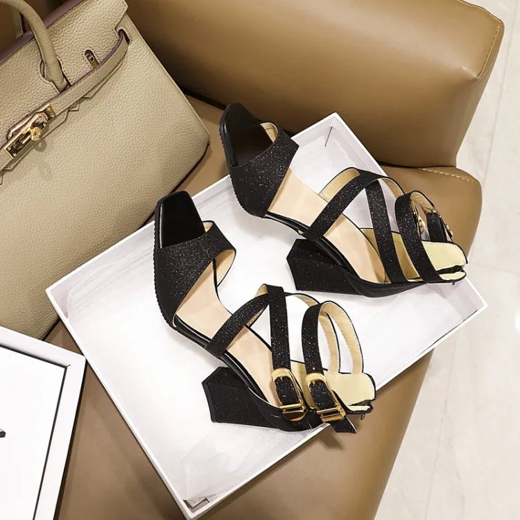 Fashion Cross Strap High Heels Sandals Party Wedding Bridal Shoes Summer Gold Silver Ladies Sandal Women
