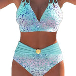 Vintage Purple Leopard Print Gradient Two Piece Swimsuit Tankini Set Women V Neck Push Up Bra Belt High Waist Swimwear 2026 3XL