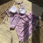 Sexy 3D Flower String Halter Bikinis 2025 Women Swimsuit Cover Ups Lace-up Thong Swimwear Beach Wear Bather 3 Piece Bikini Set