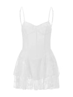 Women Summer Mini Dress Spaghetti Strap Frill Corset Backless Bandage Lace Tiered Ruffle Dress Club Party Sexy Dresses