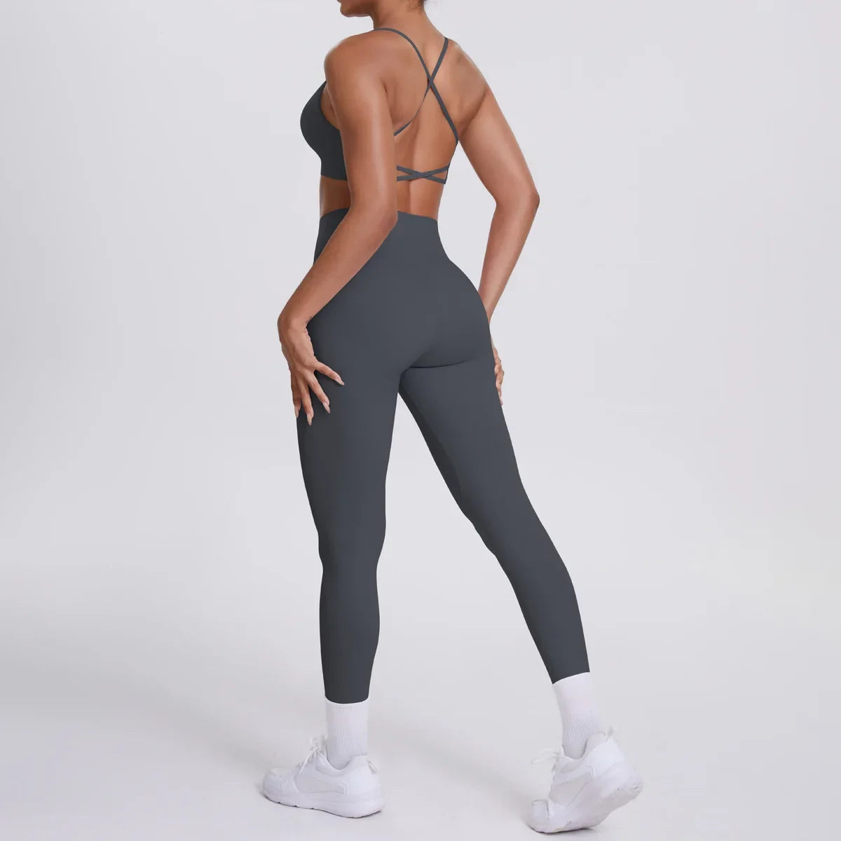 Women's Seamless Yoga Set Cross Back Sports Bra & High Waist Booty Lifting Yoga Leggings Gym Running Fitness Workout Outfit