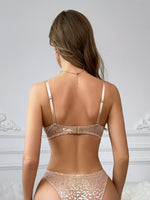 Sexy European and American Ultra-Thin Leopard Print Hollow-Out Anti-Sagging Bra Set for Women with Underwire Pure Desire Lace Bra