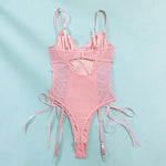 New Pink Sequin Hollow Out Bodysuits Elegant Backless Deep V Suspenders Sleeveless Bodysuits For Women Transparent Charming ZHAN