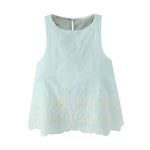 Sleeveless Top Skirt Two Pieces Matching Set for Women Light Blue Vintage Skirt Set French Style Embroidery Cotton Dress Set