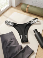 3 Pcs Women Black Thong Panties Sexy Low Rise Letter Elastic Waistband Secret Love Graphic Street Style Lingerie Briefs C967