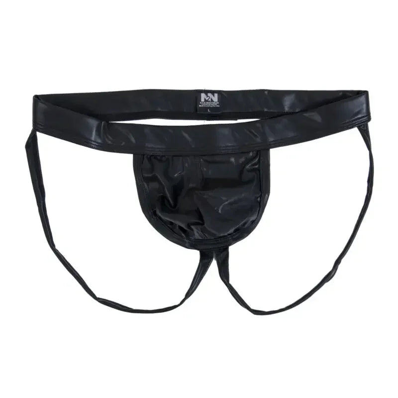 Men's Jockstrap PU Leather Underwear Pouch Panties Sexy Lingerie U Convex Low Waist Men Underpants Sensual Hombre