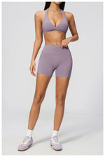 Summer Yoga Sets Women Front Cross Sports Bra Exercise Suits Outwear Lifting Buttocks Abdominal Compression Shorts Fitness Set