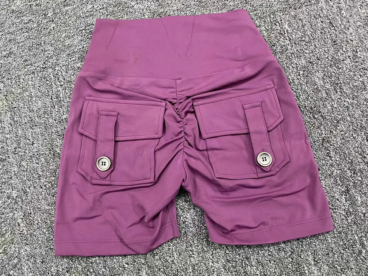 Peach Butt Fitness Shorts Women's Exercise Three-Quarter Pants Cargo Air Dry Pocket Yoga Tight Lift Summer