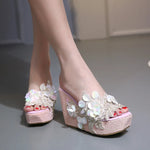 New Summer Flower Decoration Platform Wedges Sandals Women Fashion Silver High Heels Female Summer Gold Shoes Size 34-40