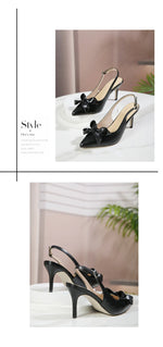 Big Size 42 Summer Elegant Beige Slingback Pumps Sexy Pointy Toe Black Thin High Heels Shoes Women Bow Knot Office Lady Shoes