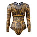 S - XXL Printed Long Sleeve With Sarong One Piece Swimsuit Women Swimwear Female Flowers Padded Bather Bathing Suit Swim K7181