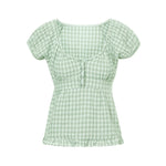 Summer Women Short Sleeve T-shirt Solid Color Low-necked Pleated Hem Casual Tops Y2K Retro Shirts