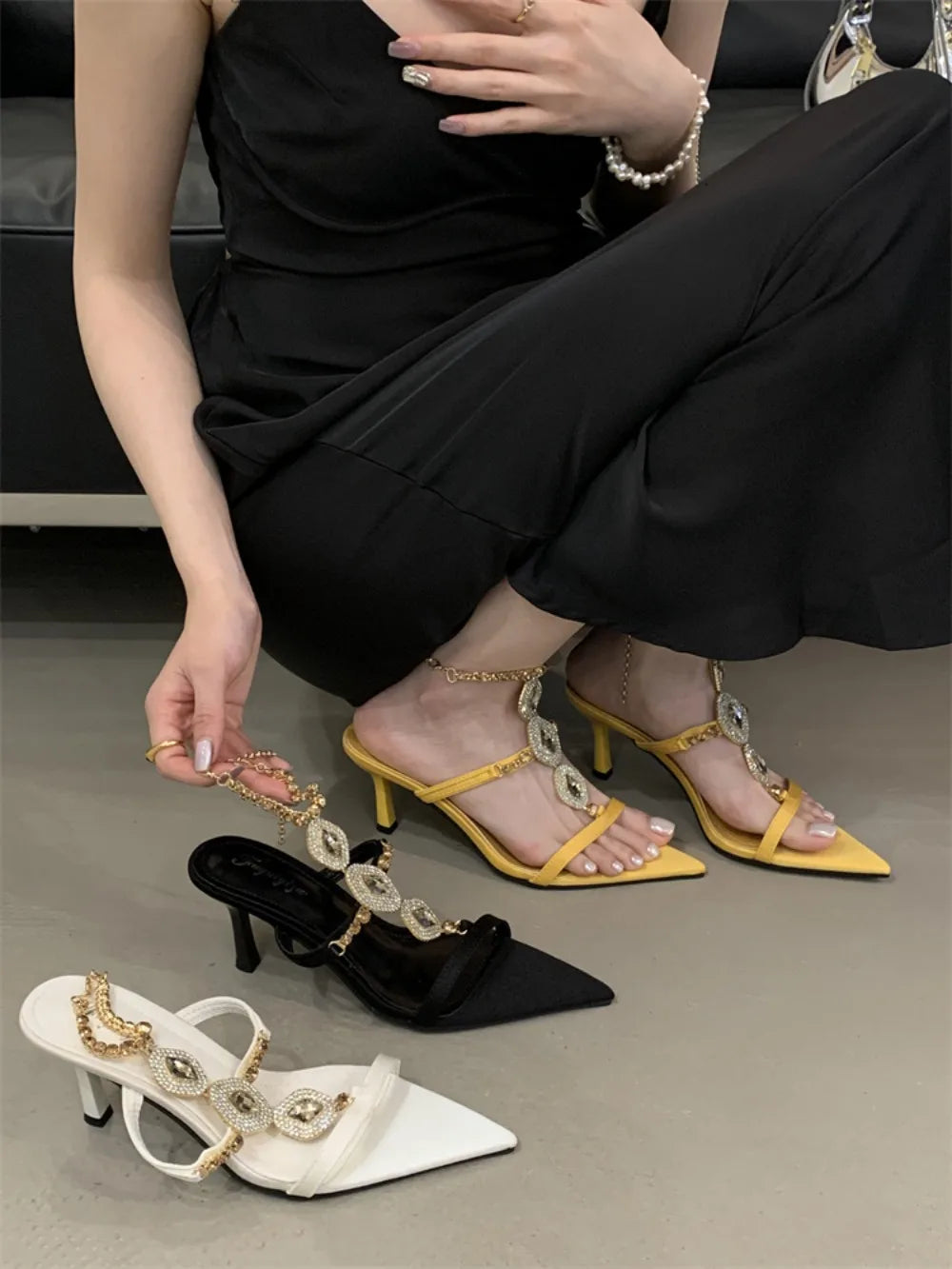Sexy Pointed Toe Design High Heel French Mules Sandals Summer New Thin Heel Fashionable Sandals Dress Single Shoes Women 2026