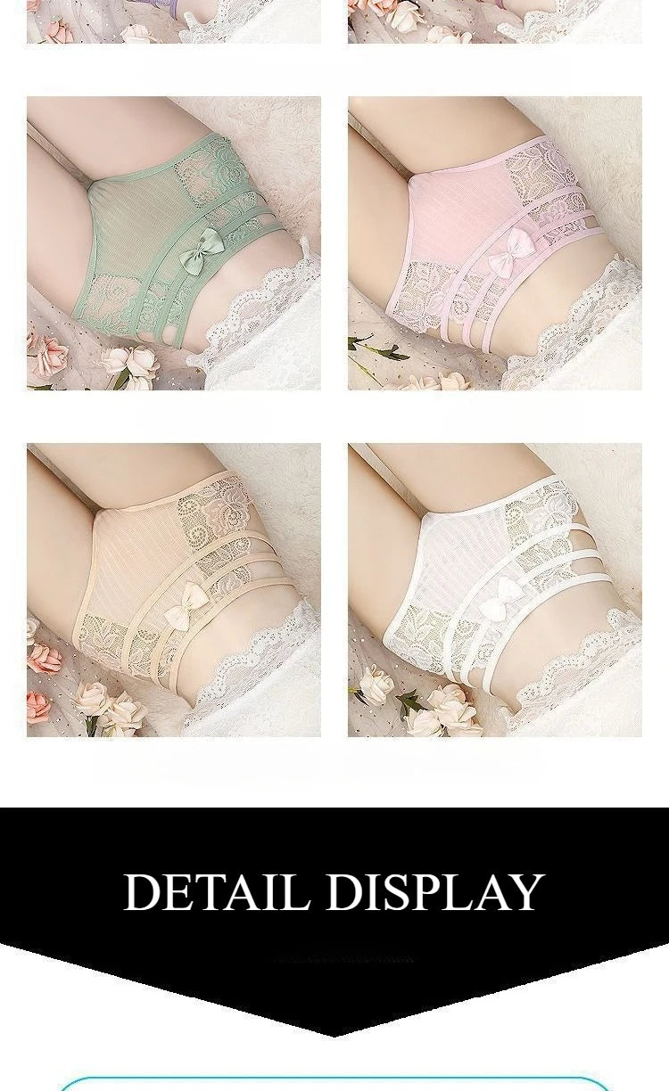 Women's Panties Sexy Lace Hollow Out Lingerie Breathable Ultra-Thin Underpants Lace Floral Comfortable High Waist Elastic Briefs