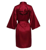 Wedding Party Team Bride Robe With Black Letters Kimono Satin Pajamas Bridesmaid Bathrobe SP021