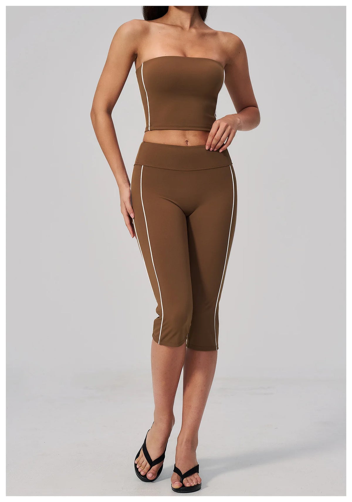 Color Blocked Strapless Yoga Suit 2 Pieces Women Sports Bra High Waist Leggings Fitness Suit Outwear Running Push Up Tracksuit