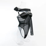 Toucheart Sexy Lingerie One-shoulder Sleeve Body Shaping Jumpsuit Women Push-up Chest Cotton Splicing Mesh Perspective Underwear