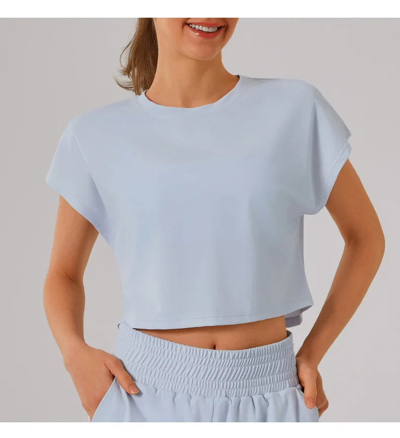 New Yoga Short Sleeve Women Running Fitness Shirt Summer Quick Drying Sleeveless Running Loose Fit Sports T-shirt Workout Top