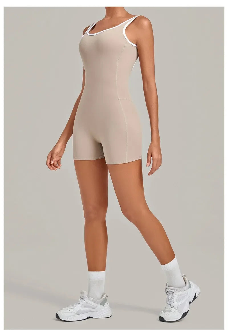 Women's Seamless Yoga Jumpsuits Sports Fitness Gym Sleeveless Backless Hip-lifting Shorts One-piece Training Workout Jumpsuit