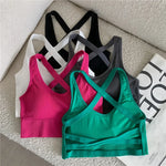 Sexy Bras Women Crop Top Seamless Underwear Hollow Back Cross Strap Sports Bra Without Steel Ring Female Fitness Top