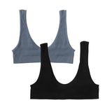 2Pcs/Set Women Non-wire Bra Crop Top Seamless Underwear Female Plunge Bra Tops Ribbed Sexy Lingerie Sports Intimates