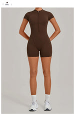 Half-zipper Slimming Yoga Jumpsuit Women Hollow Out Backless Sports One Piece Suits Short Sleeve Butt Lifting Tight Overalls