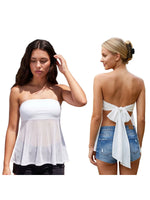 Women's Solid Color Back Tie-up Sheer Flowy Hem Vest Summer Strapless Mesh Tube Top Streetwear