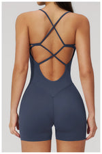 Summer New Hollow Open Back Criss Cross Yoga Jumpsuit Women Outdoor Solid Sleeveless Hip Lifting Pleate Sports Fitness Suits