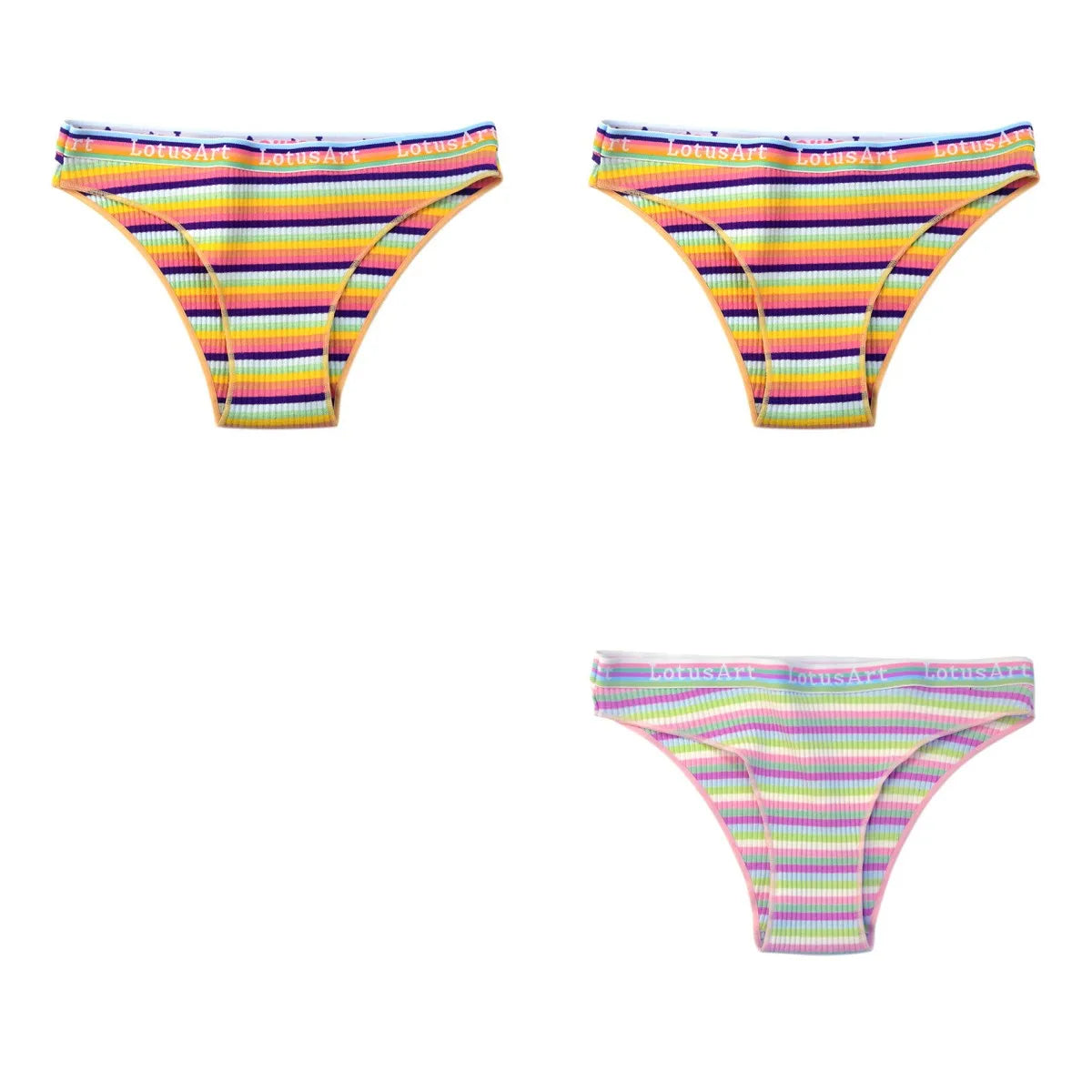 3Pcs/Set Cotton Panties For Women Colorful Striped Underwear Low Waist Briefs Breathable Underpants Female Sexy Lingerie M-XXL