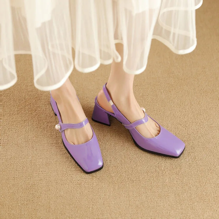 Elegant Slingback Sandals Women Summer Shoes Pink Black Silver Medium Heels Close Toe Office Party Shoes Female Large Size 45