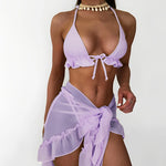3 Pieces Solid Bikini 2026 Women & Beach Skirt Swimwear Female Halter Swimsuit Beachwear Bathers Bathing Swimming Swim Suit