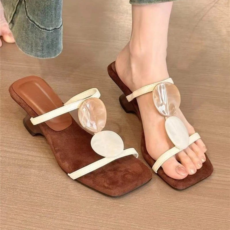 Square Toe Slippers Women High Heels Sandals Open Toe Shoes 2026 Summer Casual Beach Pumps Sexy Pumps
