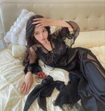 French sexy Pure Temptation Mesh Lace Nightgown for Women Spring Summer Ice Silk Long Sleeve Cutout Back Sleepwear Homewear