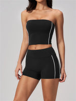 Summer Tight Yoga Suit Women Color Contrast Strapless Slim Sports Tank Top Shorts Fitness Suit Gym Running Workout Tracksuit
