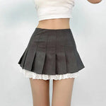 Summer New Leisure Lace Splicing Short Skirt Women Pure Desire Spicy Girl High Waist Hundred Fold A-line Half Length Skirt 7V01