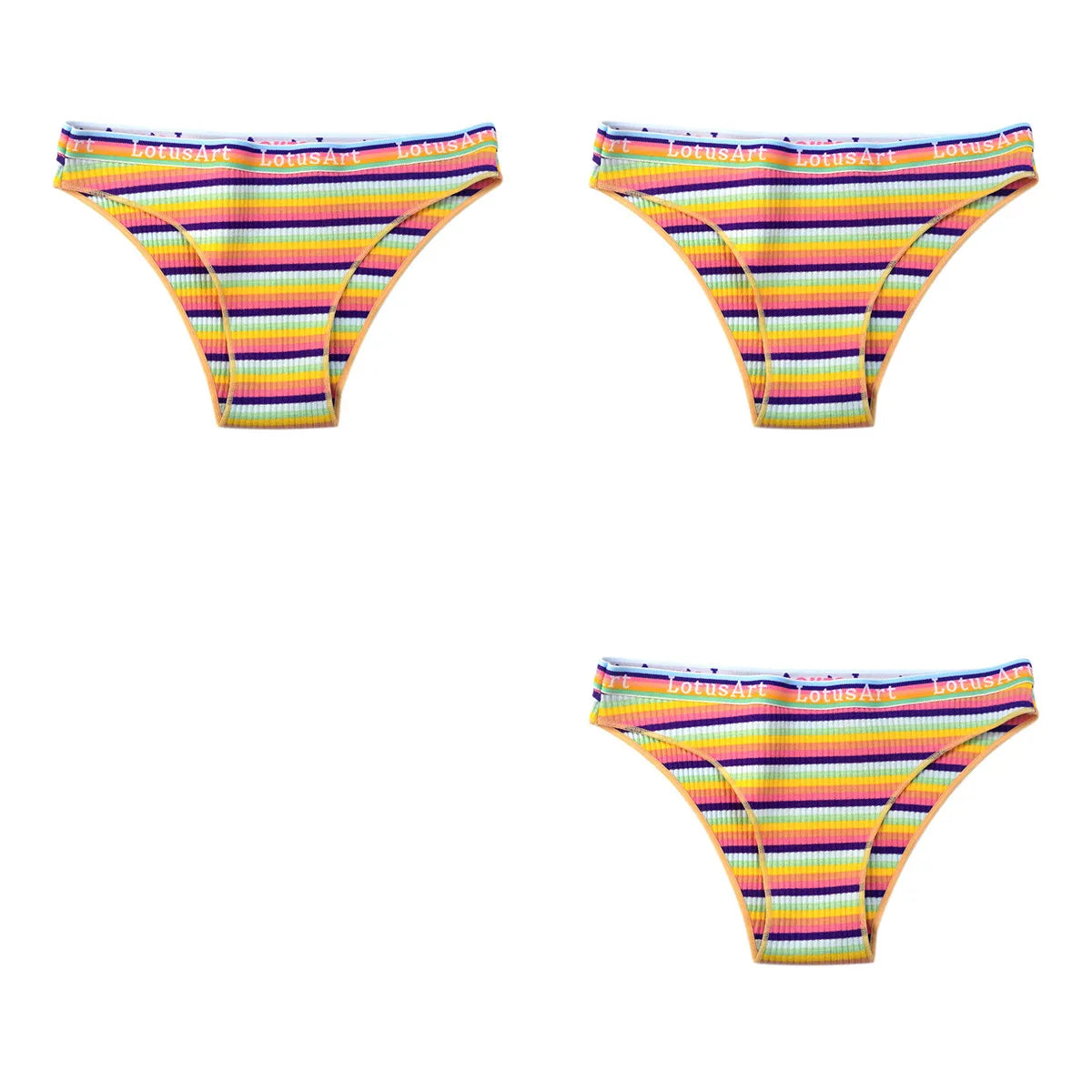 3Pcs/Set Cotton Panties For Women Colorful Striped Underwear Low Waist Briefs Breathable Underpants Female Sexy Lingerie M-XXL