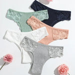 1 Pack Women's Lace Trim Ribbed Cotton Panties Breathable Low-Waist Briefs Sexy Side Lace Lingerie Skin-Friendly Underwear S-L