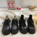 Women's Platform Oxford Shoes, Lace Up Thick Sole Preppy Dress Shoes, Black Round Toe Casual Leather Shoes for School Daily Wear
