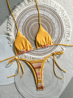 Sexy Coffee Striped Micro Bikini Set 2026 Women Halter Push Up Bra Bandage Thong Swimsuit Summer Bathing Suit Holiday Swimwear