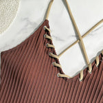 V Neck Wrinkled Ribbed Cross Backless One Piece Swimsuit Women Swimwear Female High Leg Cut Monokini Bather Bathing Suit Swim