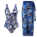 2 Pieces Retro Printed Swimsuit With Cover Up Sexy Women Swimwear 2025 V Neck Bikinis Female Biquini 3XL Bodysuit Beachwear