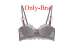 French Pure Desire Bralette AB Cup Wireless Lace Bra Set-Small Bust Push Up ComfortChubby Girl Bow Design Thin Fold Plus Size