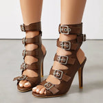 Fashion Buckle Women's Sandals Summer Shoes 2025 Sexy Cut-outs High Heels Black Peep Toe Footwear Party Office Dance Shoes Girls