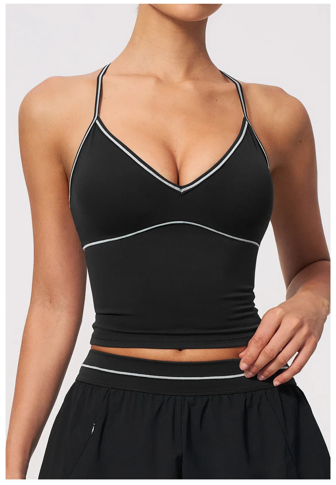Summer Back I Shaped Sports Bra Sexy Deep V Neck Contrast Color Slimming Yoga Tank Top Outdoor Workout Fitness Gym Running Vest