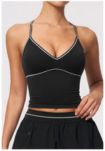 Summer Back I Shaped Sports Bra Sexy Deep V Neck Contrast Color Slimming Yoga Tank Top Outdoor Workout Fitness Gym Running Vest