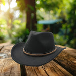Women Men Retro Felt Jazz Hats Classic Cowboy Hats Wide Brim Cowgirl Sun Hats with Decorative Band